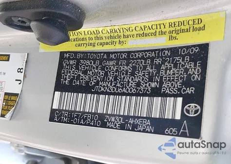 2010 Toyota Prius Ii из США, поврежденный, VIN JTDKN3DU6A0067373